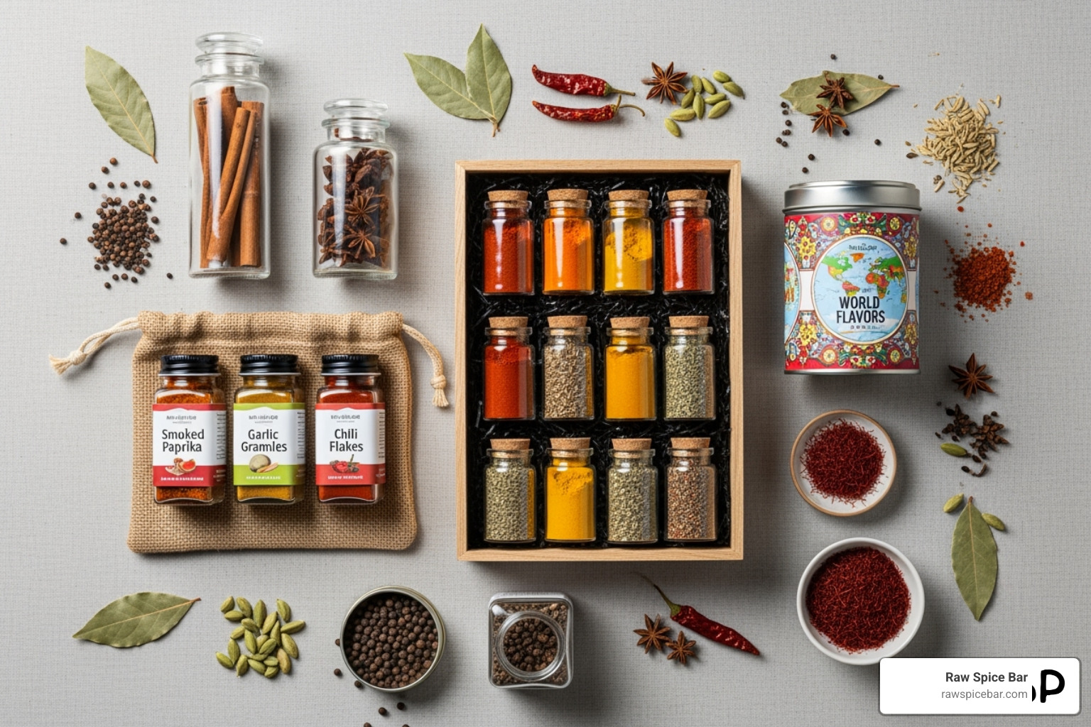 Raw Spice Bar spice gifts flat lay - cooking spice gifts