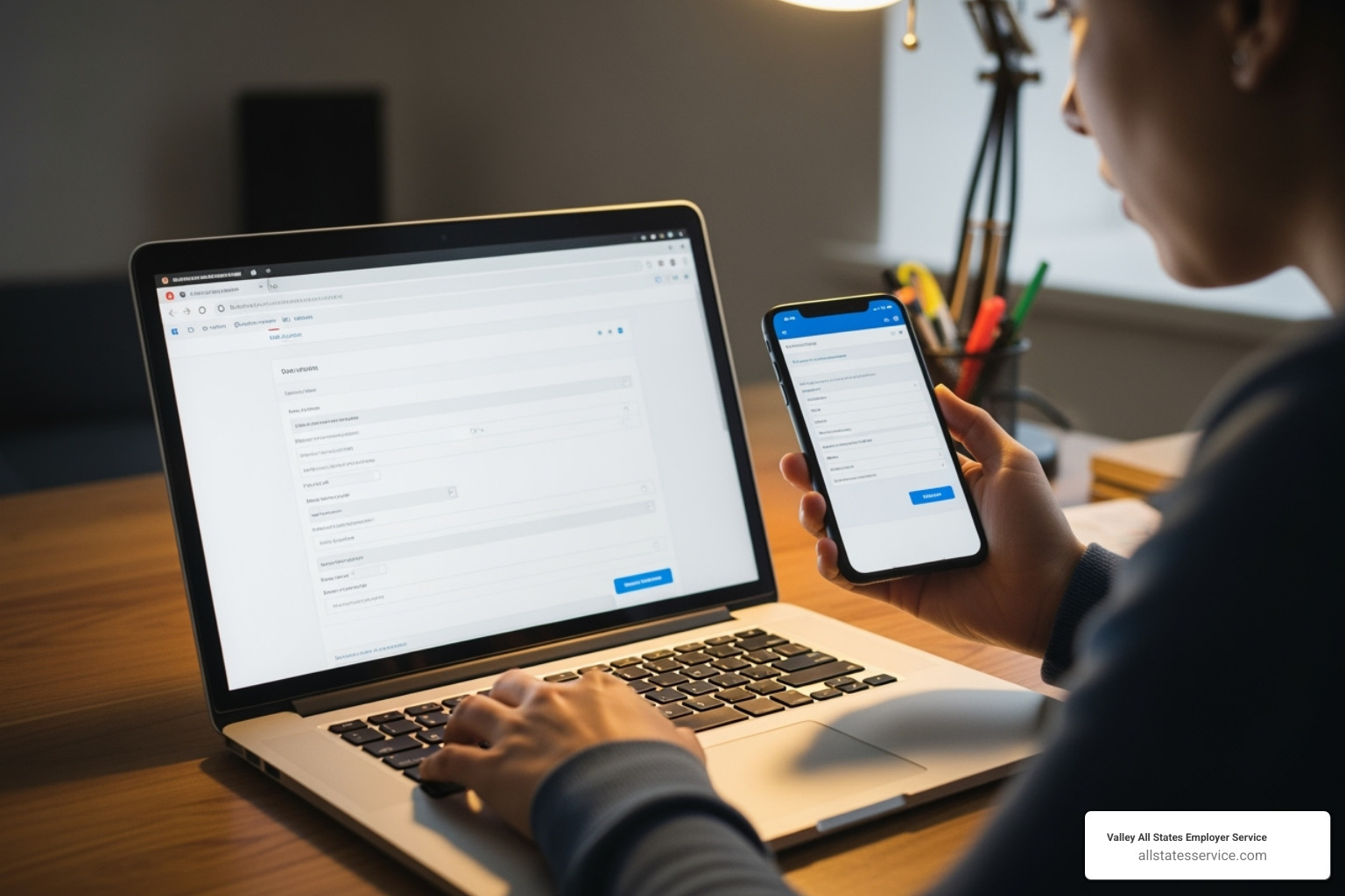 Candidate completing an online form for fast workforce screening