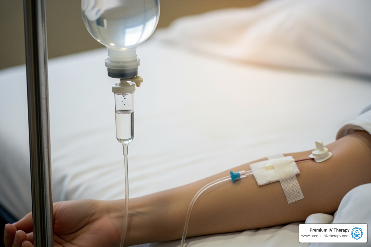 IV setup showing the bag, tube, and catheter - myers mix iv