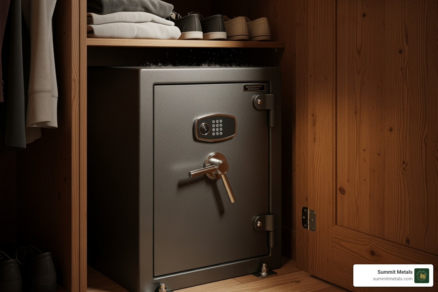 high-quality, bolted-down home safe discreetly installed in a closet - best way to store gold coins