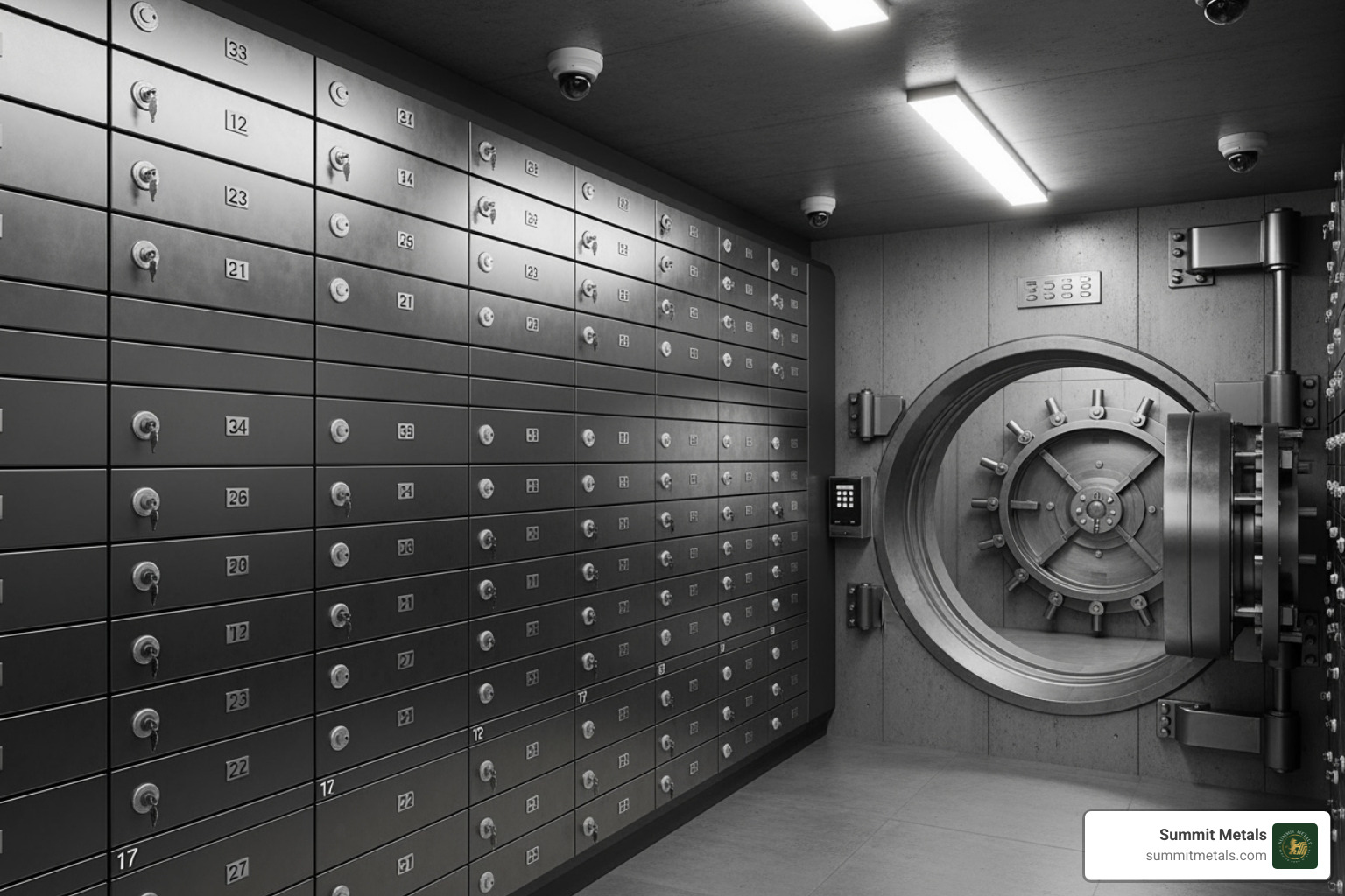 interior of a high-security Summit Metals Secure Depository vault with neatly stacked boxes - best way to store gold coins
