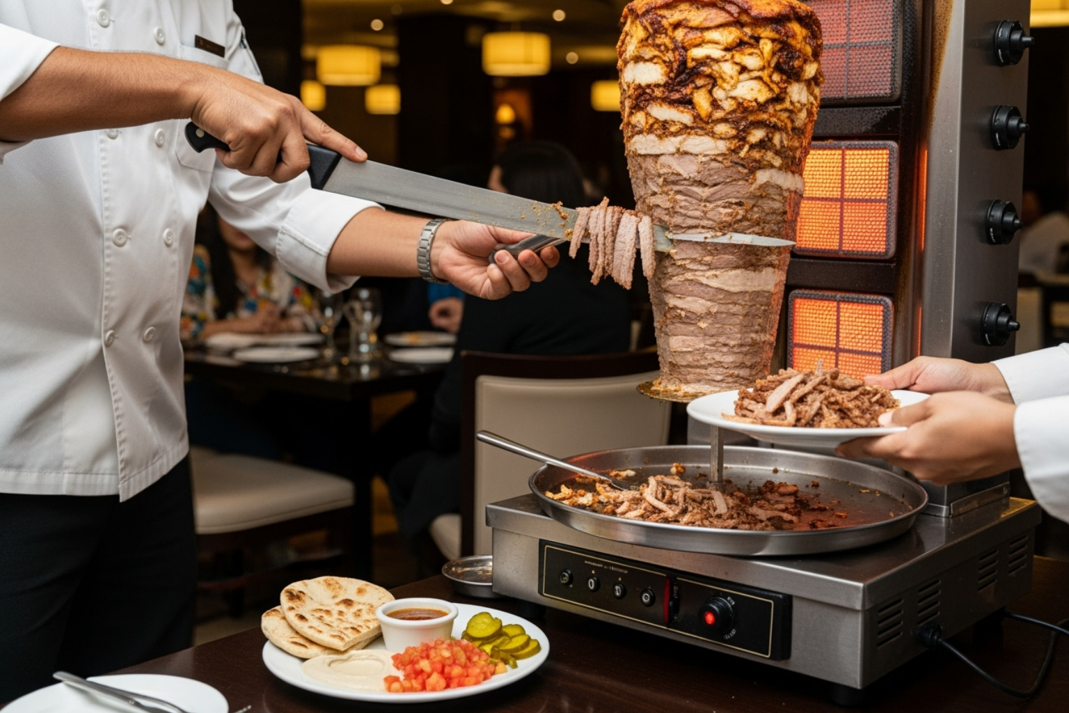 Tableside shawarma tower at Au Za'atar - Best dining experiences NYC