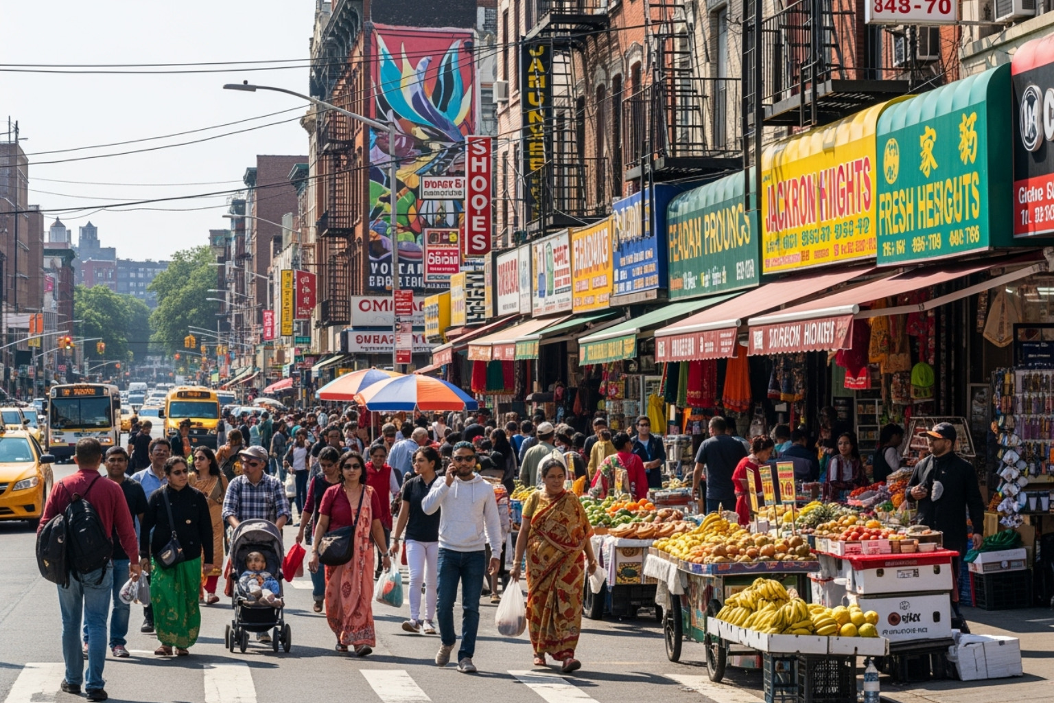 Vibrant street scene in Jackson Heights, Queens - Best dining experiences NYC