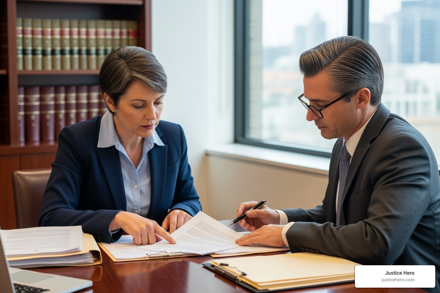 person reviewing legal documents with an attorney - roundup lawsuit lawyers