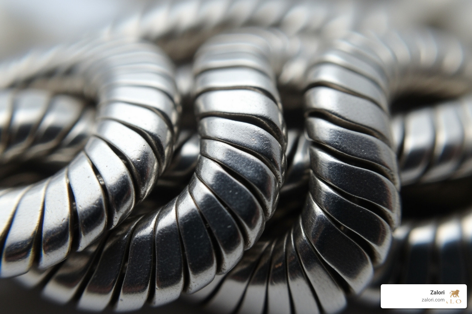 Close-up macro shot of a snake chain's interlocking plates - silver snake chain Close-up macro shot of a snake chain's interlocking plates - silver snake chain