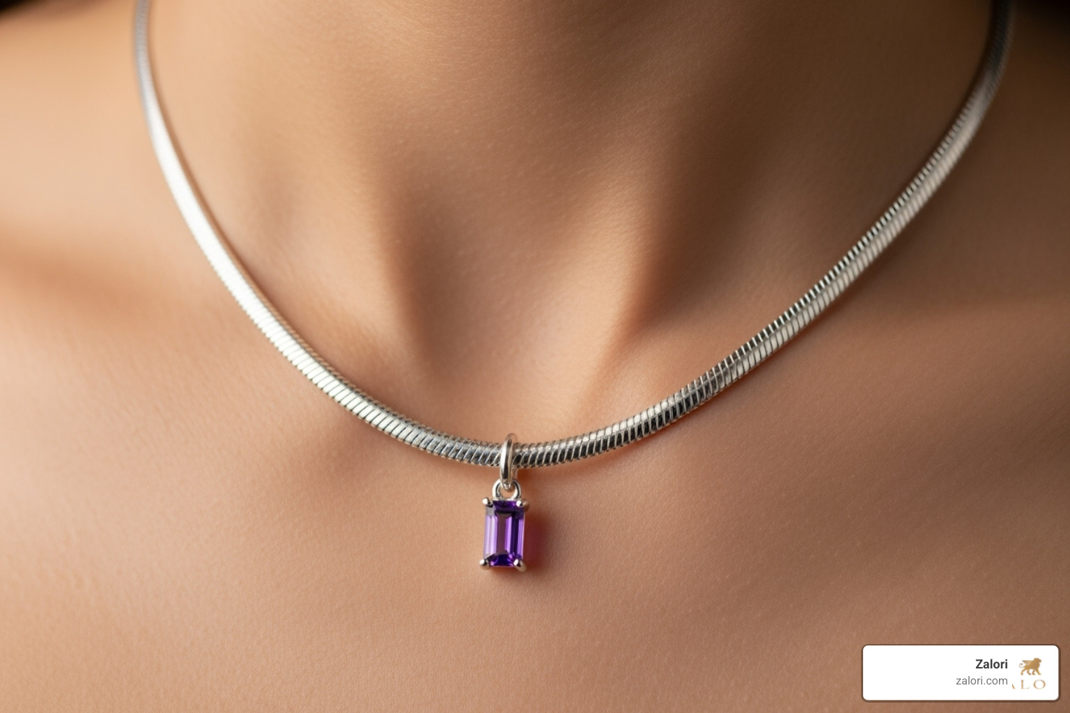 Mid-weight silver snake chain holding a neat gemstone pendant - silver snake chain Mid-weight silver snake chain holding a neat gemstone pendant - silver snake chain