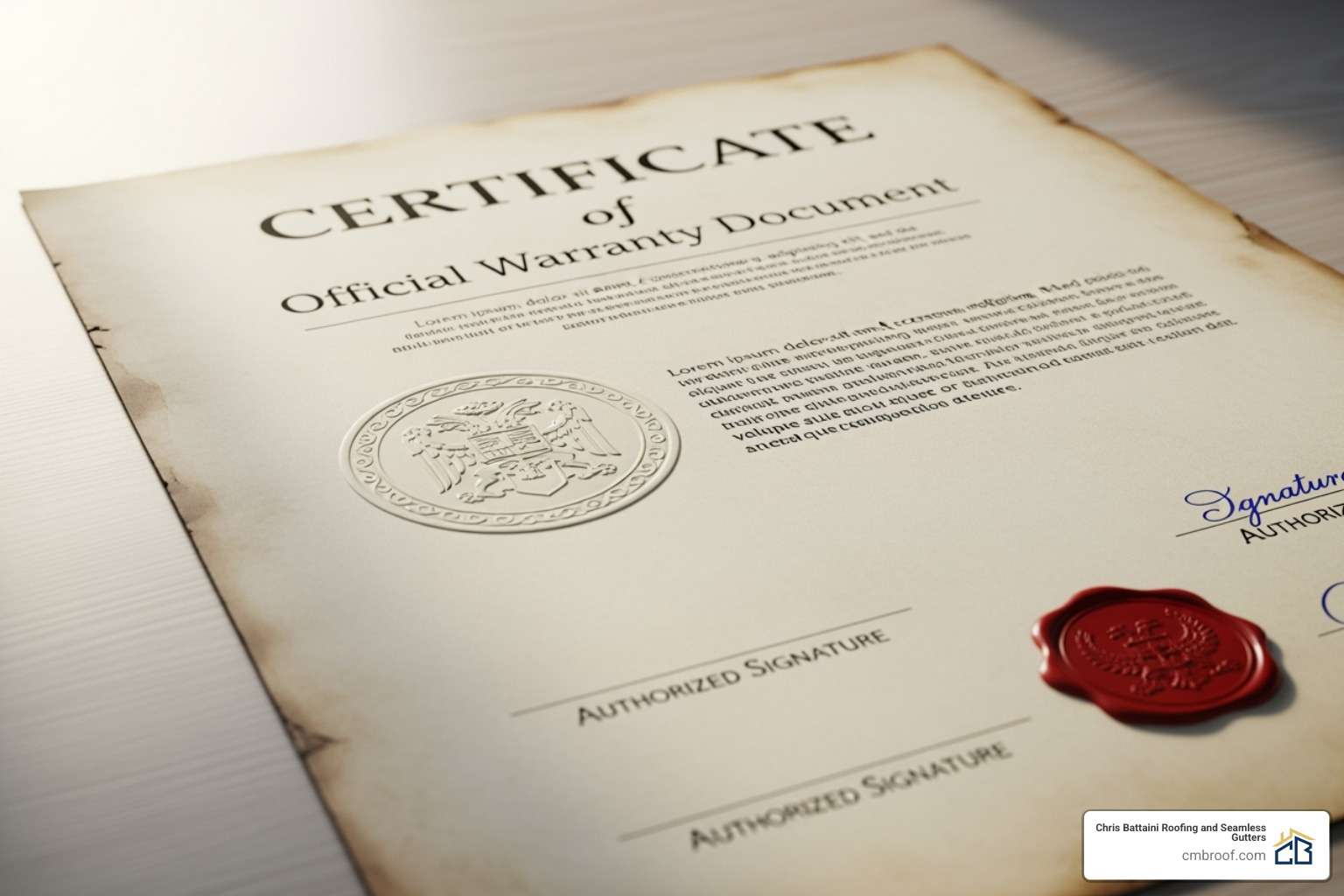 warranty certificate document - residential roof repair service