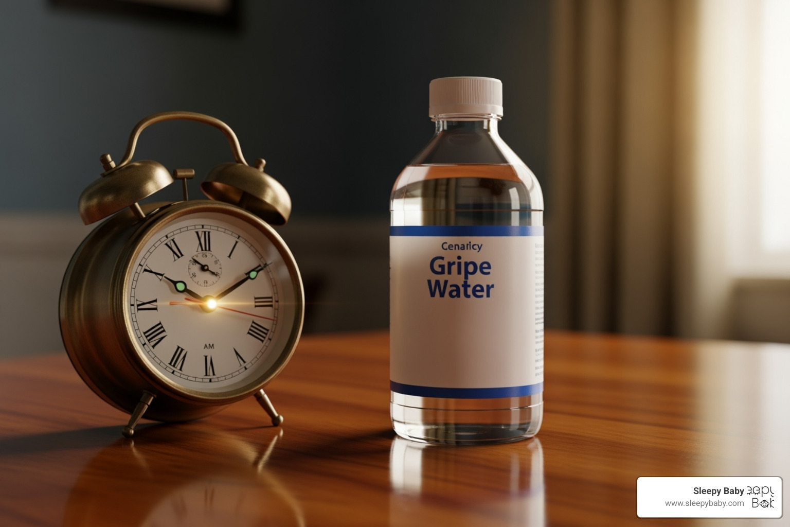 a clock next to a bottle of gripe water - how fast gripe water works