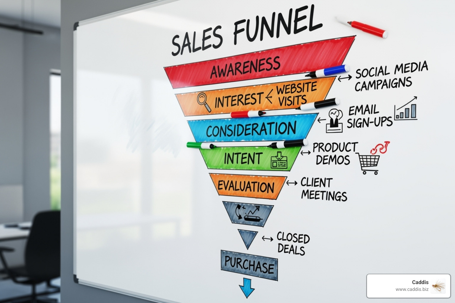 whiteboard with a sales funnel diagram - sales consulting Fairfield CT
