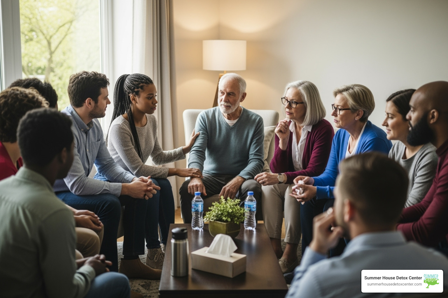 diverse group of people in a support meeting - free substance abuse treatment near me