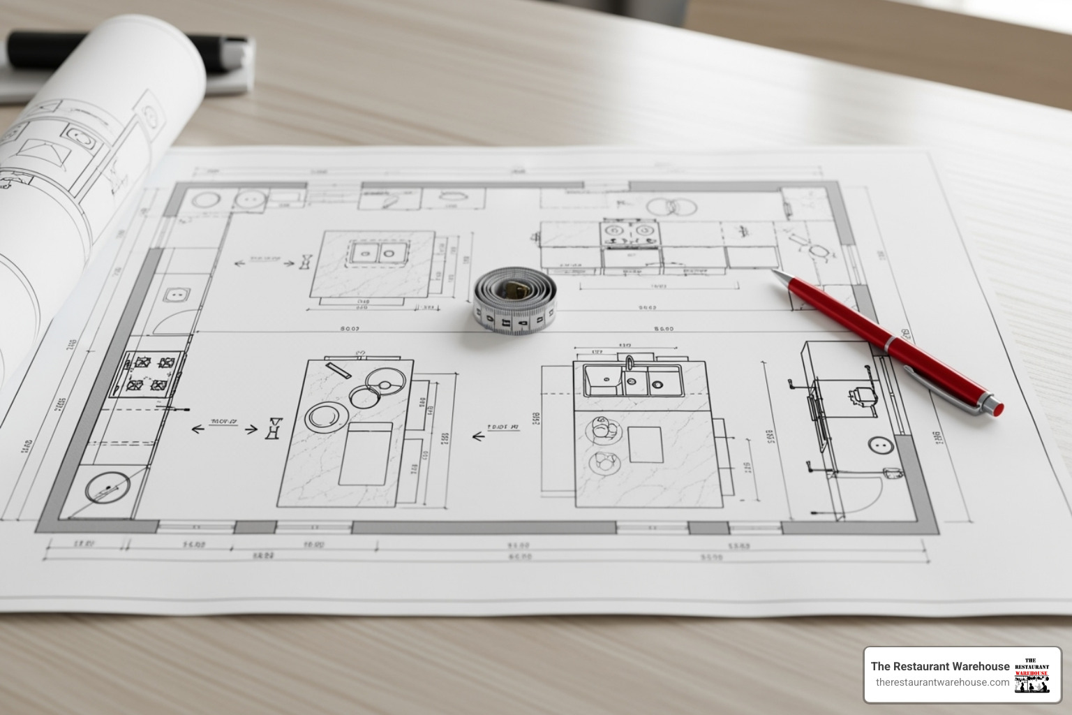 a kitchen layout blueprint on a table - kitchen equipment suppliers