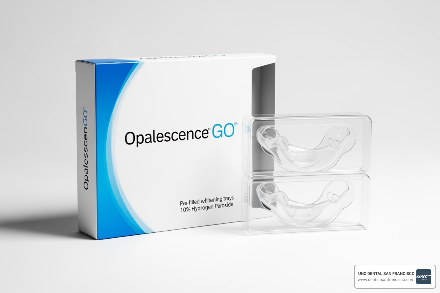 Opalescence Go packaging and trays - dental whitening trays
