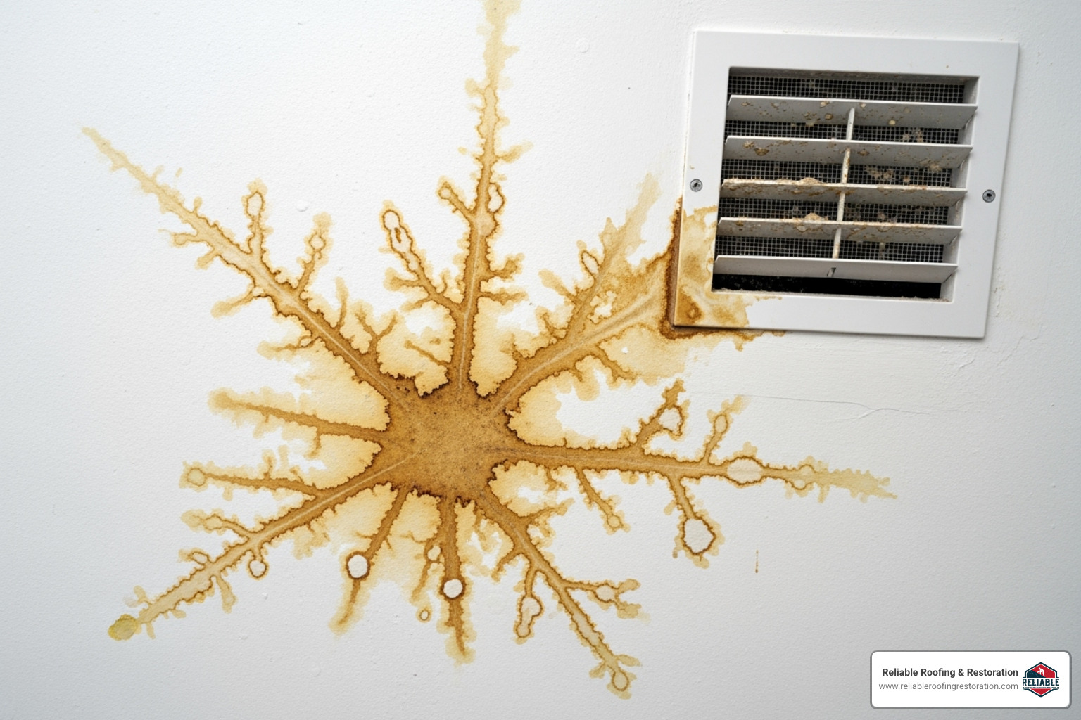 water stains on a ceiling near a vent - asphalt shingle roof inspection water stains on a ceiling near a vent - asphalt shingle roof inspection
