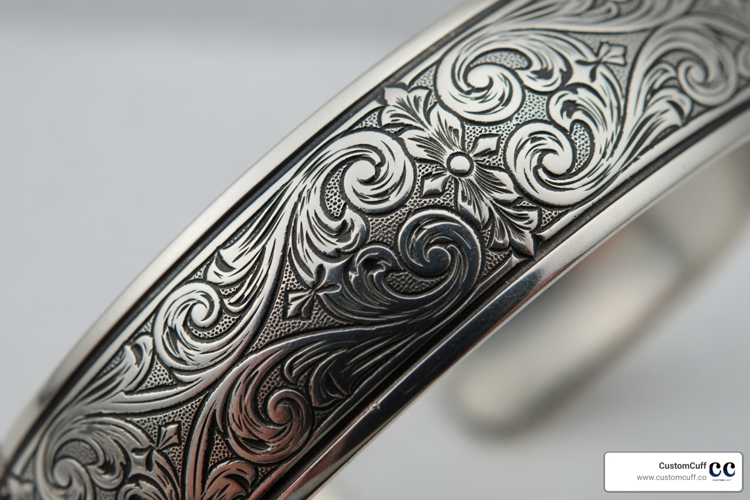 close-up shot showing detailed engraving on a bracelet - engraved bracelet for grandma