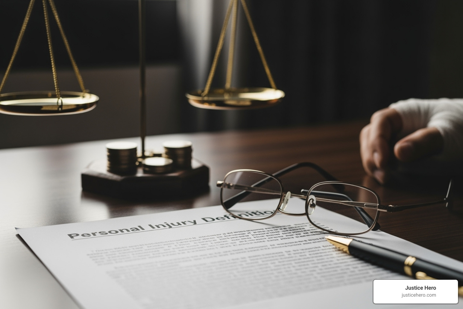 Collage showing a person in a neck brace, a person looking distressed, and a newspaper with a defamatory headline - personal injury definition