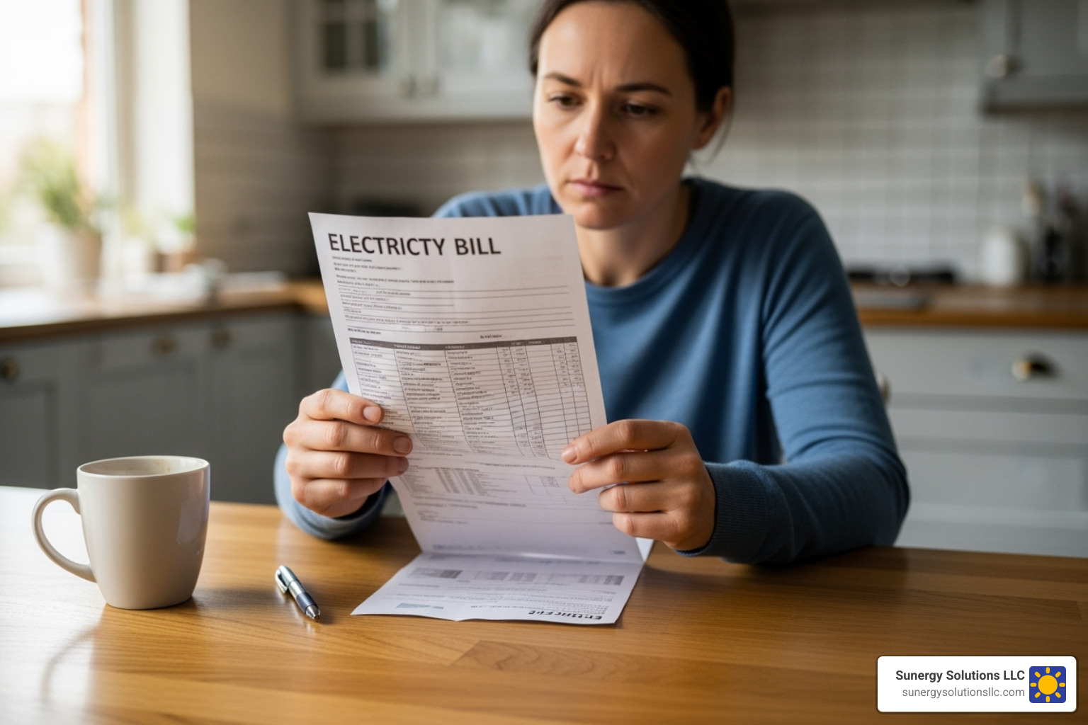 Homeowner reviewing electricity bill - solar power packages for homes Homeowner reviewing electricity bill - solar power packages for homes