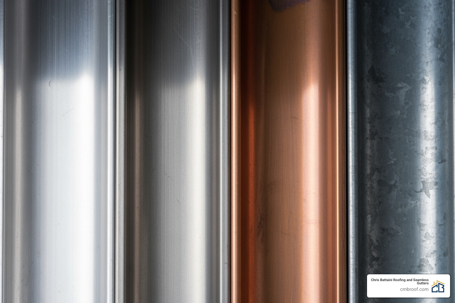 close-ups of different seamless gutter materials - how much are seamless gutters per foot installed