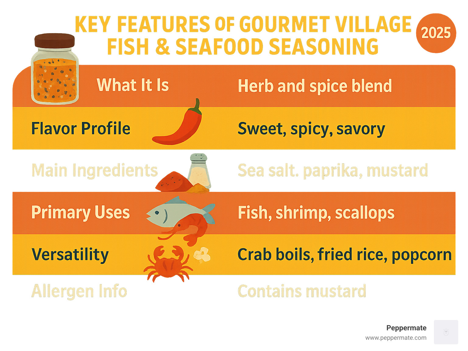 Key Features of Gourmet Village Fish & Seafood Seasoning - gourmet village seafood seasoning infographic 