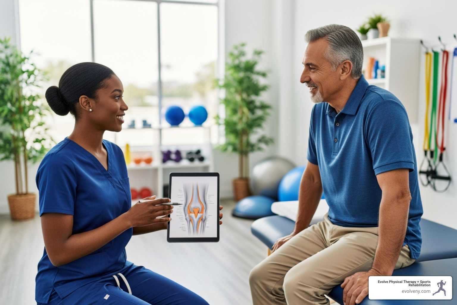patient and therapist having a positive consultation - Brooklyn physical therapists