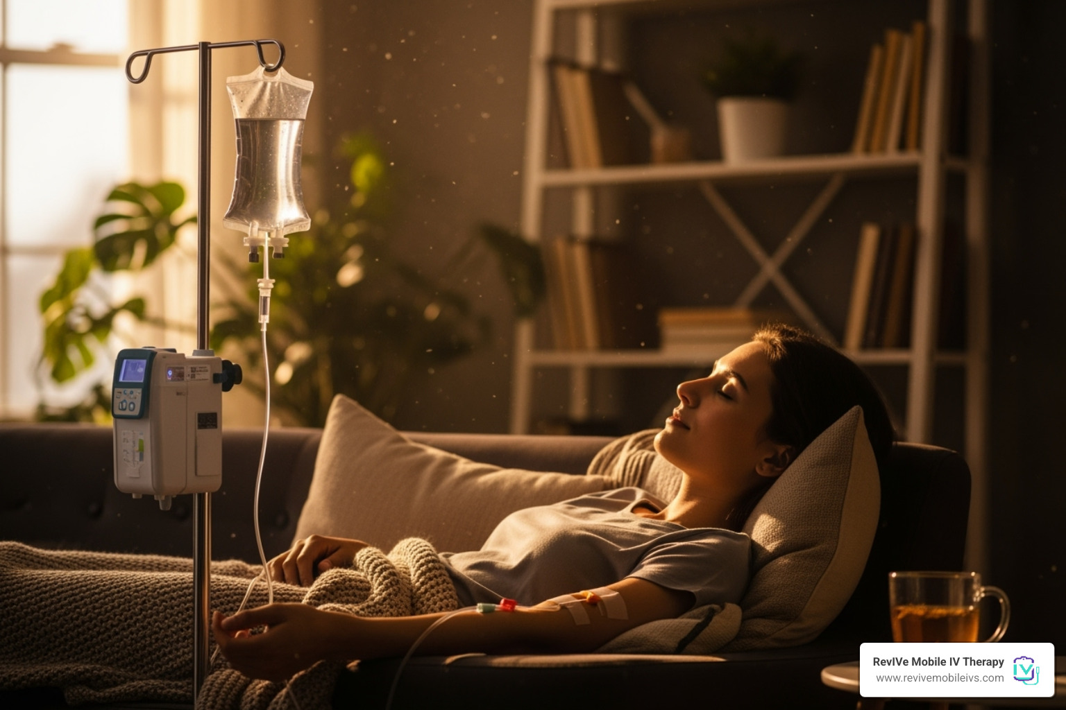 Image of a relaxing IV therapy session at home. - hangover cure near me