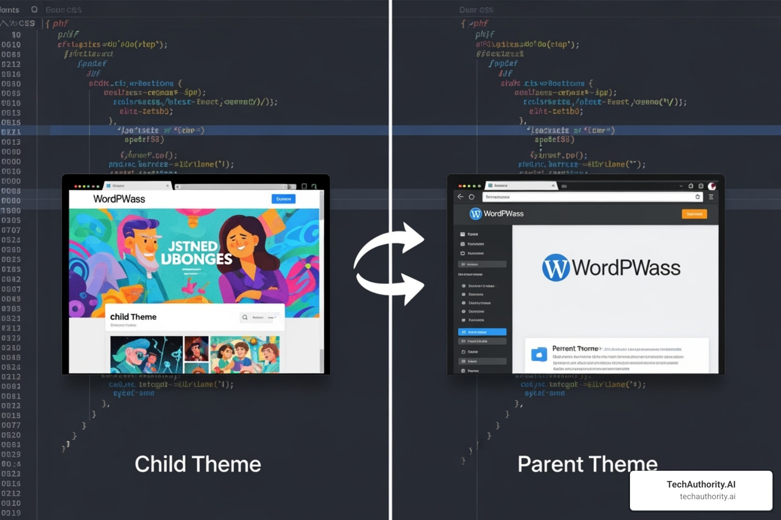 Screenshot of the wp-content/themes directory with a newly created child theme folder highlighted