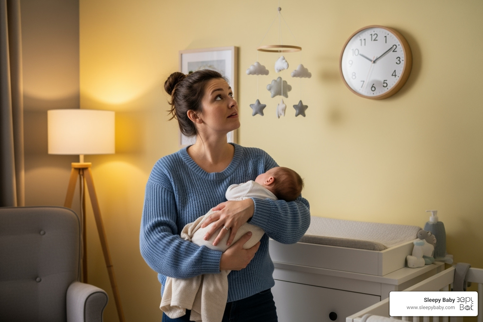 A parent looking at a clock in a nursery - how many naps a day 6 month old