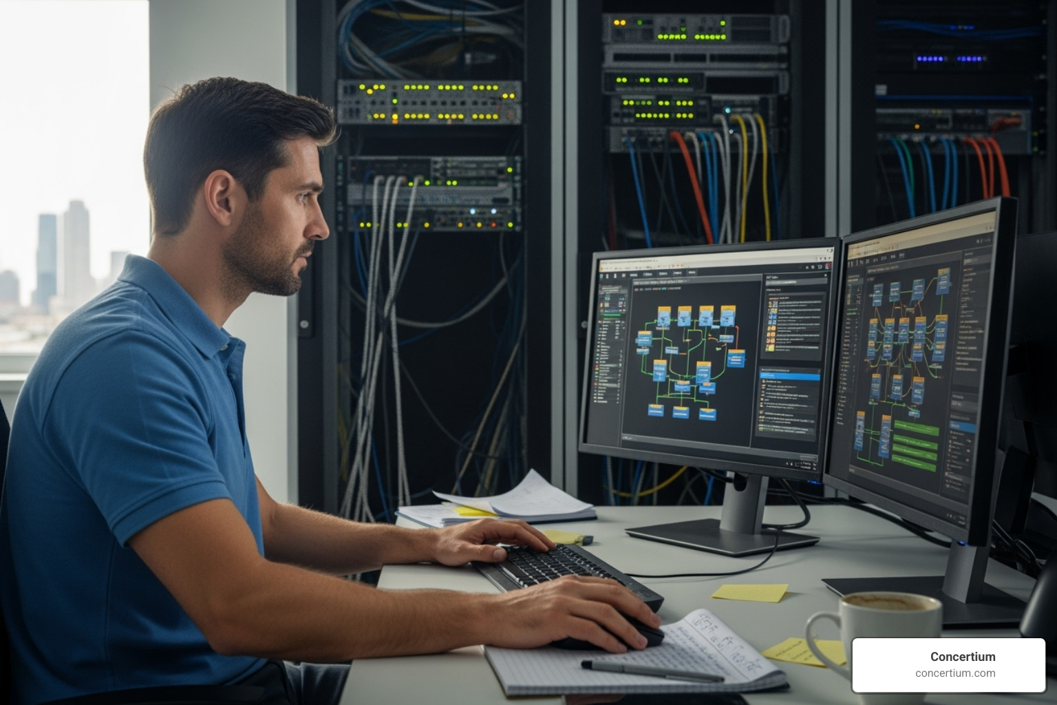 network administrator managing firewalls - network security and firewall management
