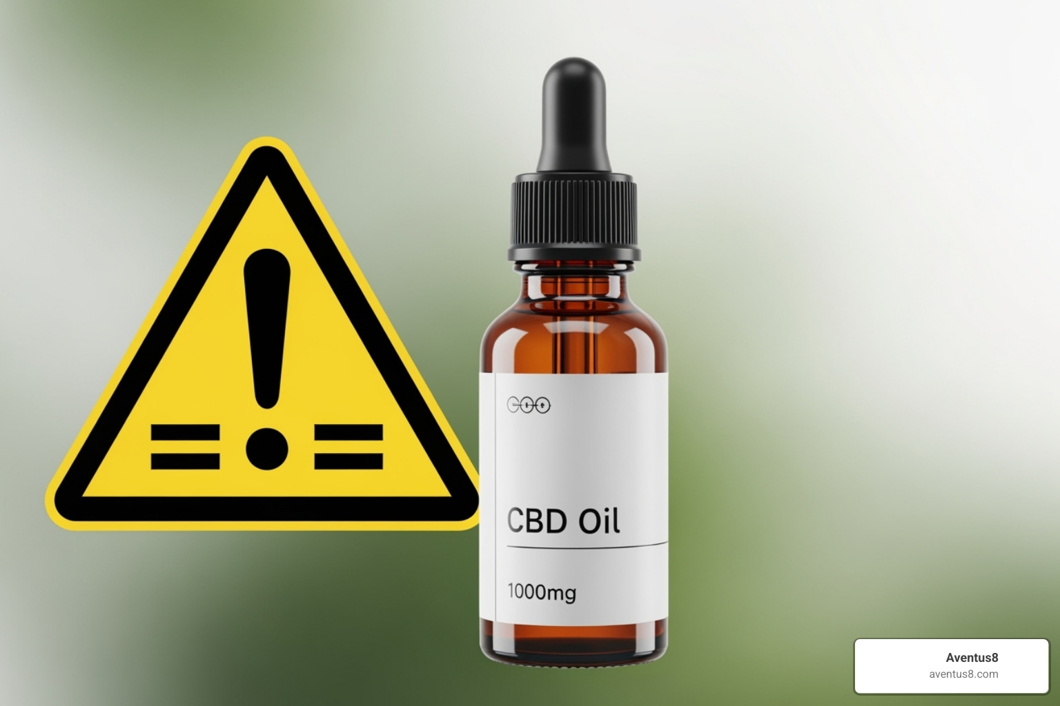 A warning symbol next to a CBD bottle - High-potency CBD oils