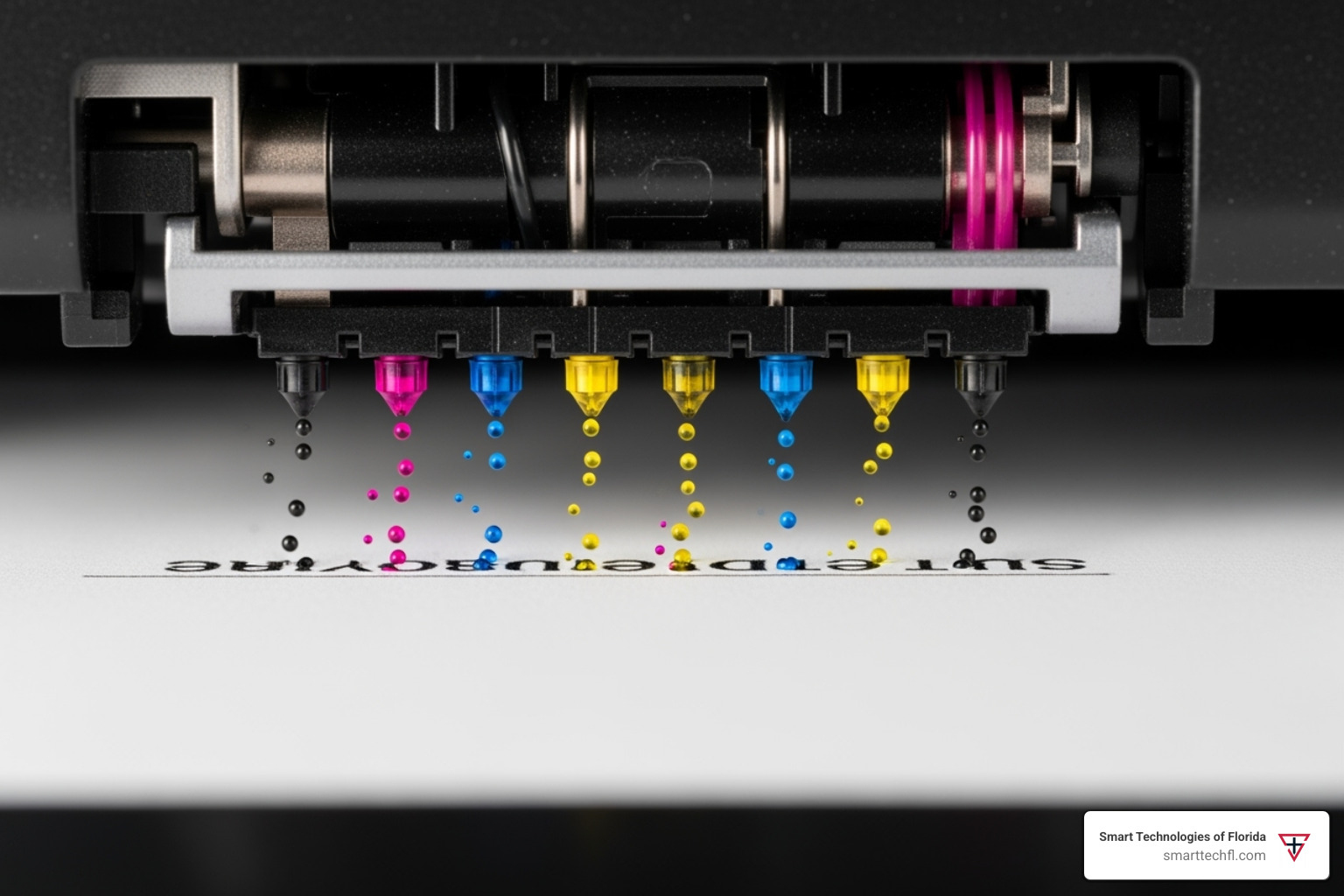 Close-up of inkjet printhead depositing ink