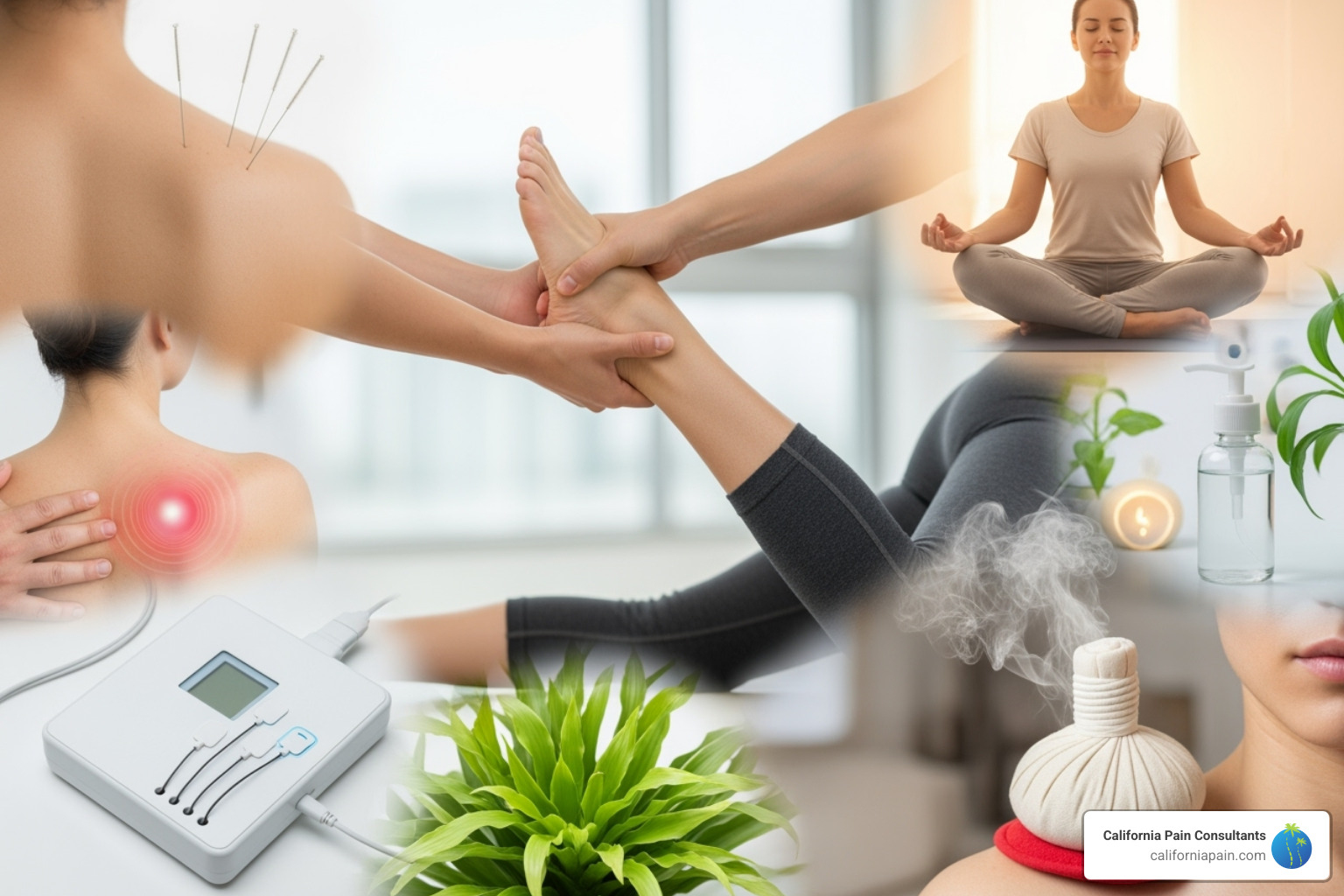 collage of different non-surgical therapies - pain specialist for fibromyalgia