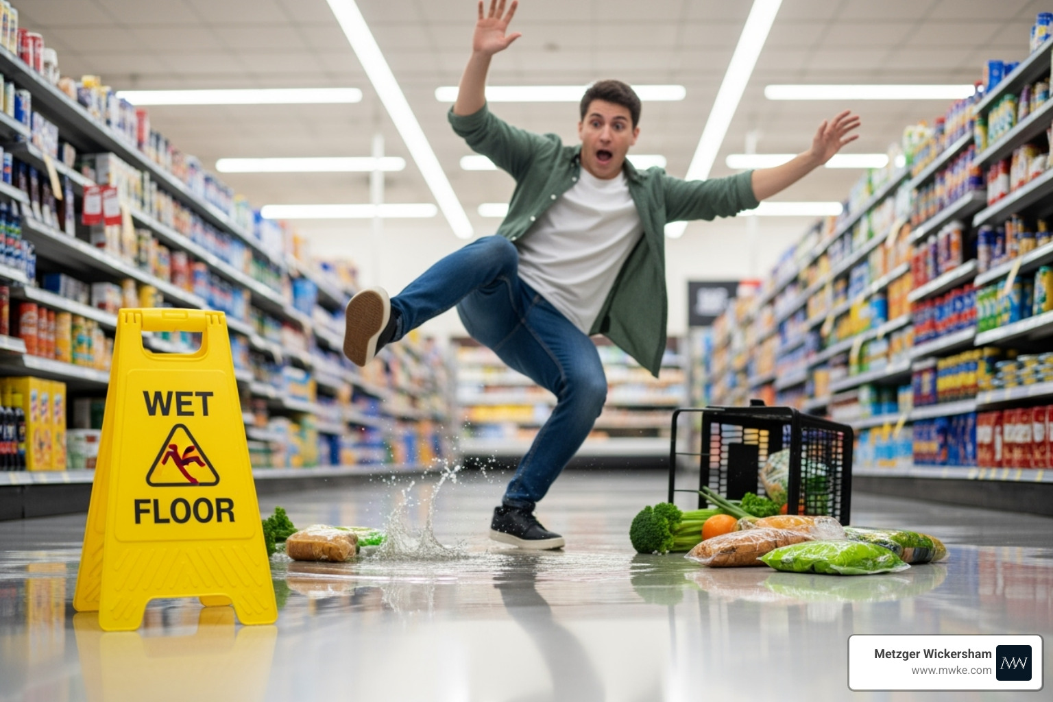 Person slipping and falling on a wet floor - accident lawyers in pa