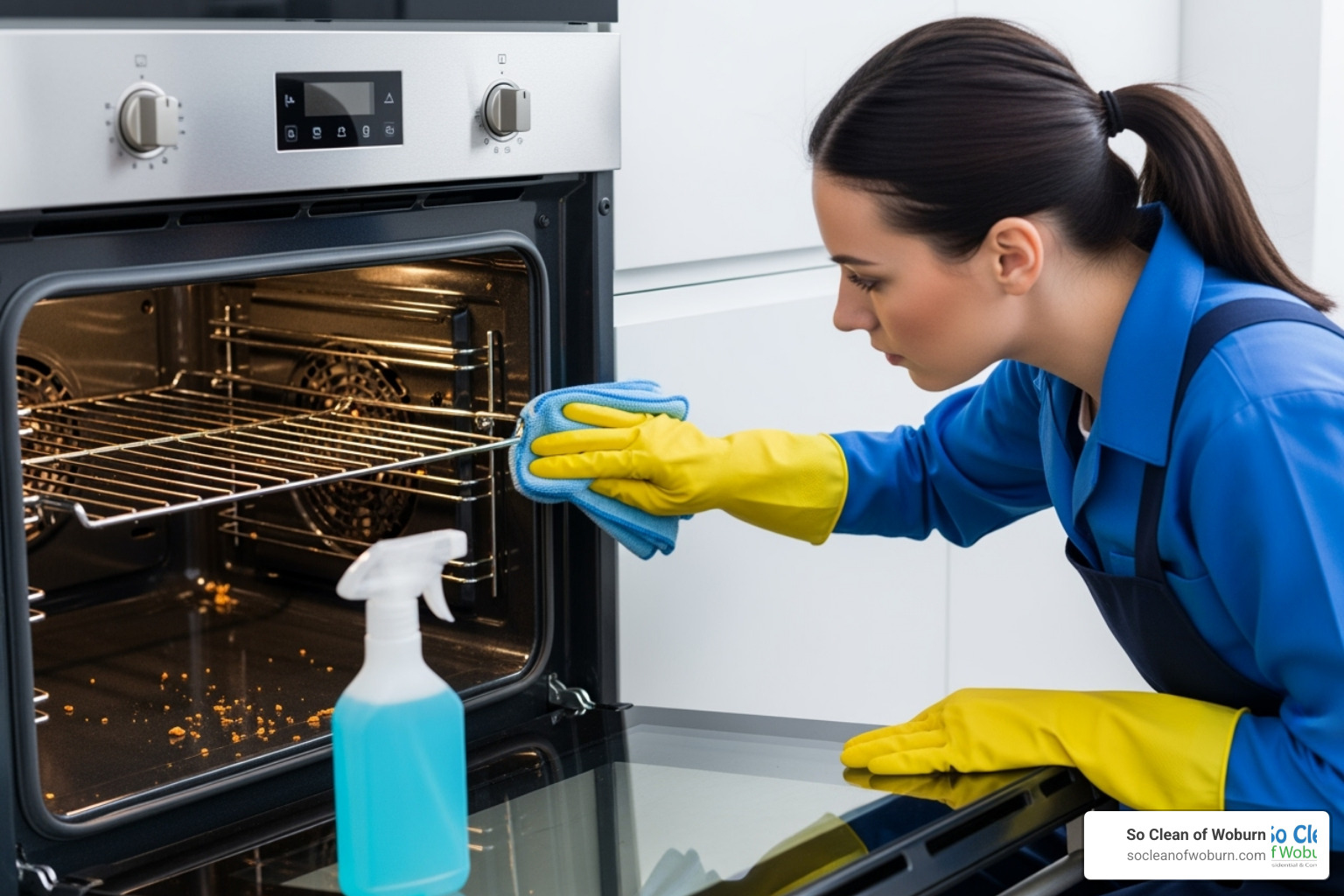 a professional cleaner carefully cleaning the inside of an oven or refrigerator - Move-out cleaning professionals