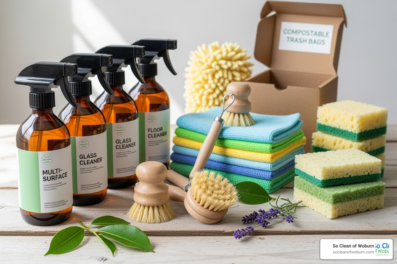 a collection of eco-friendly and pet-safe cleaning products - Move-out cleaning professionals