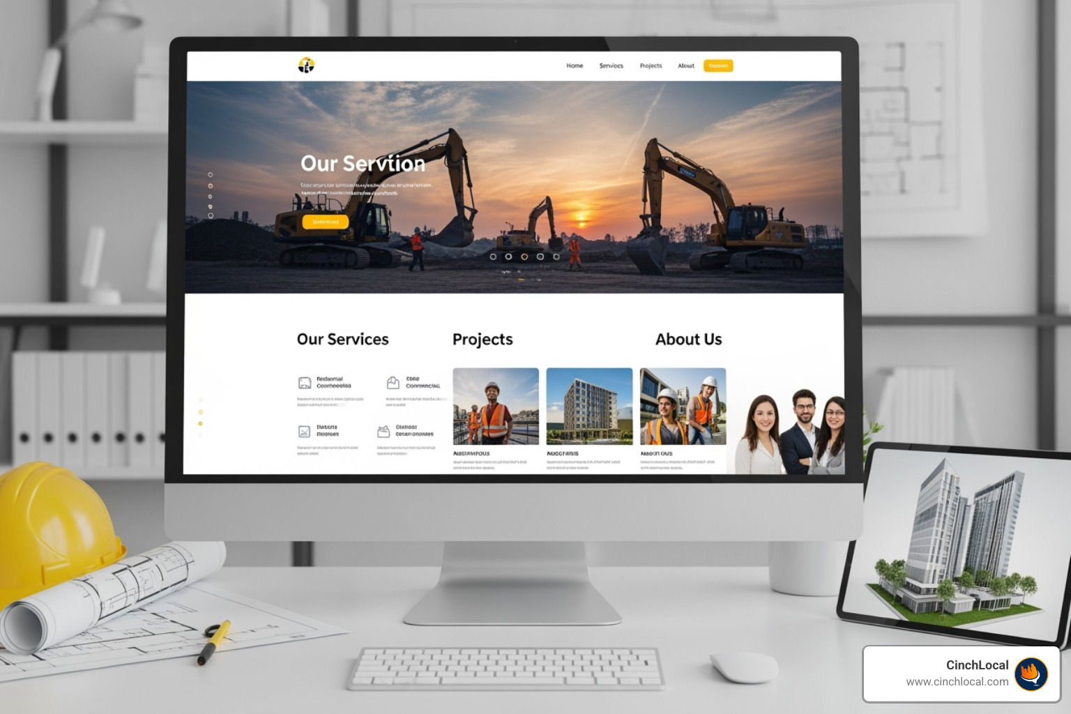 website being viewed seamlessly on a desktop, tablet, and mobile phone - construction website design