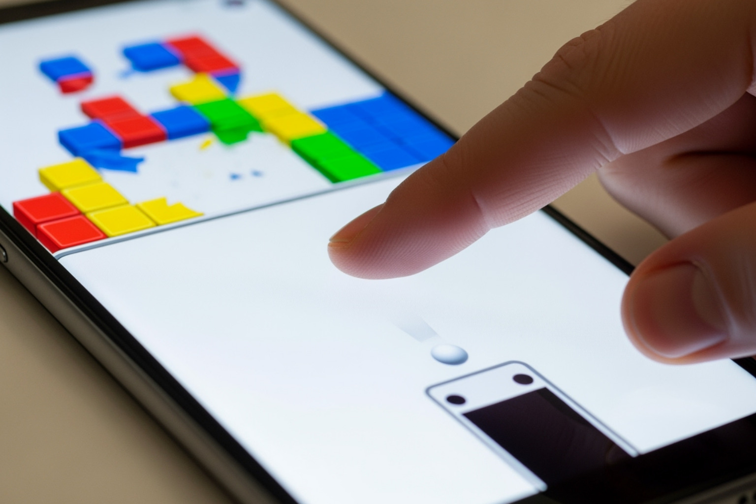 finger swiping on a mobile screen to control the Google Block Breaker paddle - google block breaker
