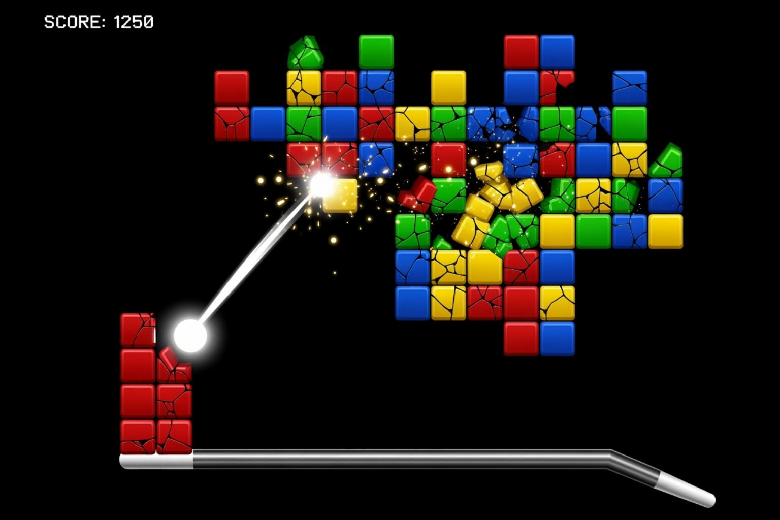 Google Block Breaker game with the ball hitting blocks at a sharp angle - google block breaker