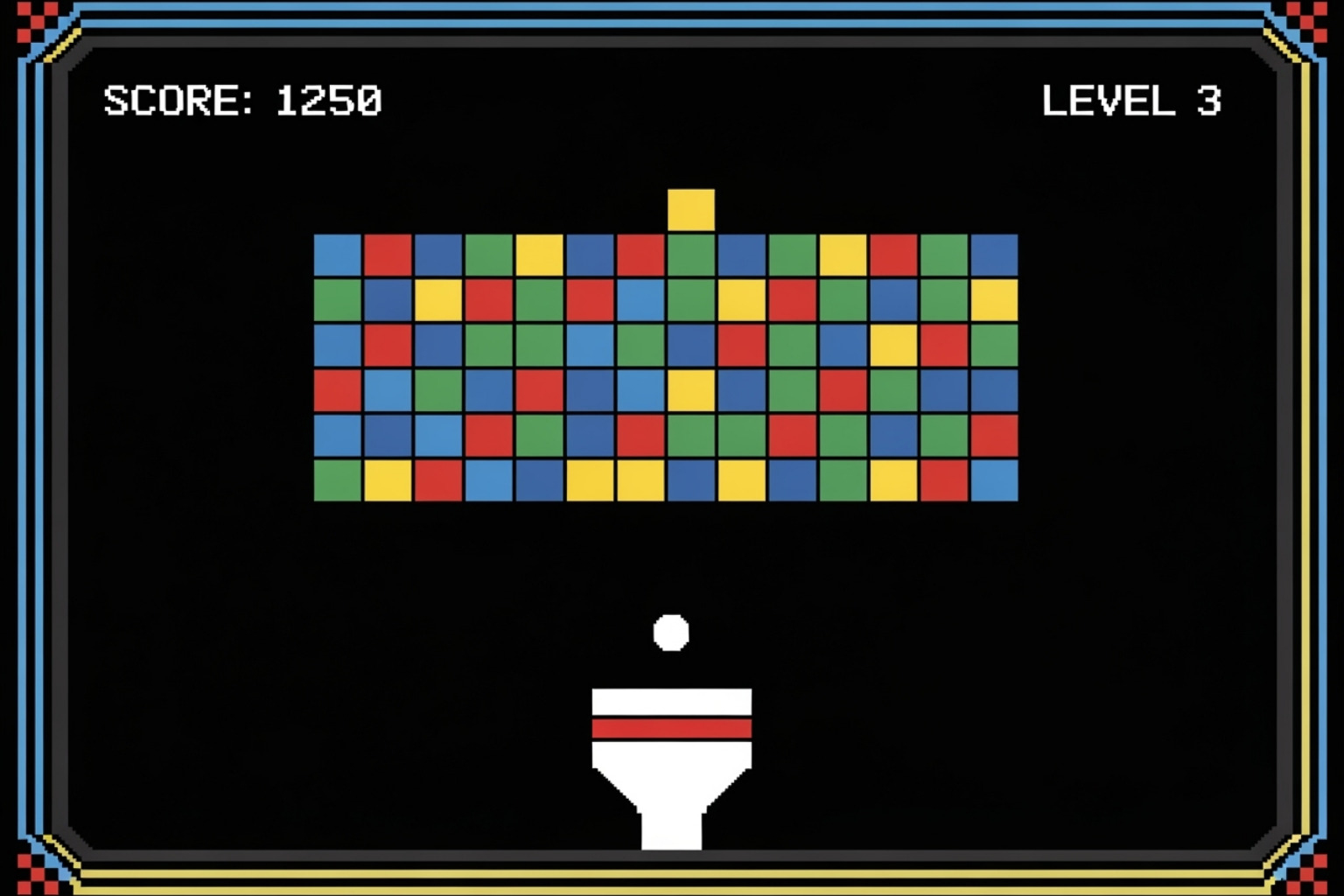Game interface highlighting the paddle, ball, and blocks - block breaker google