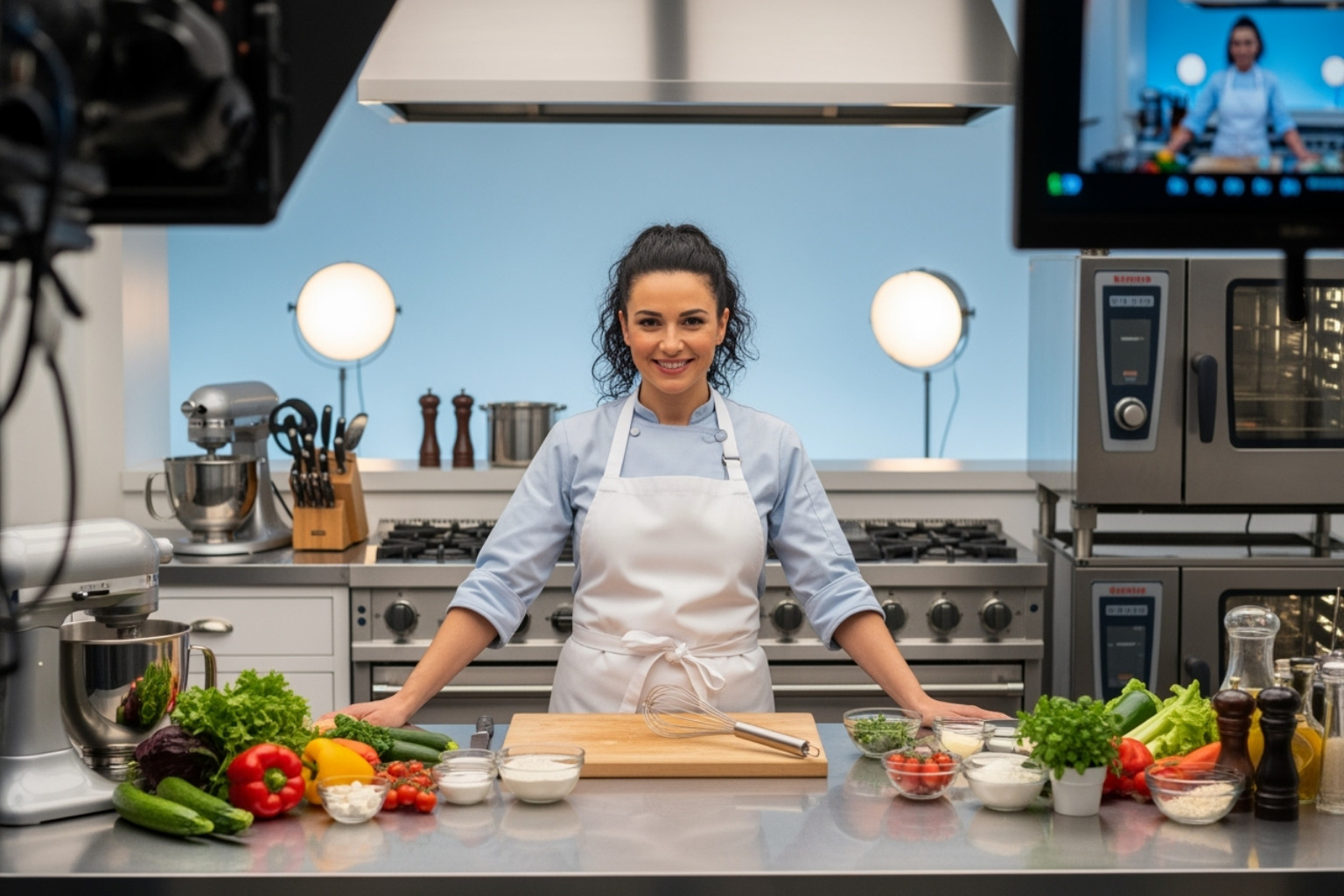 Anne Burrell on a cooking show set - anne burrell cause of deat