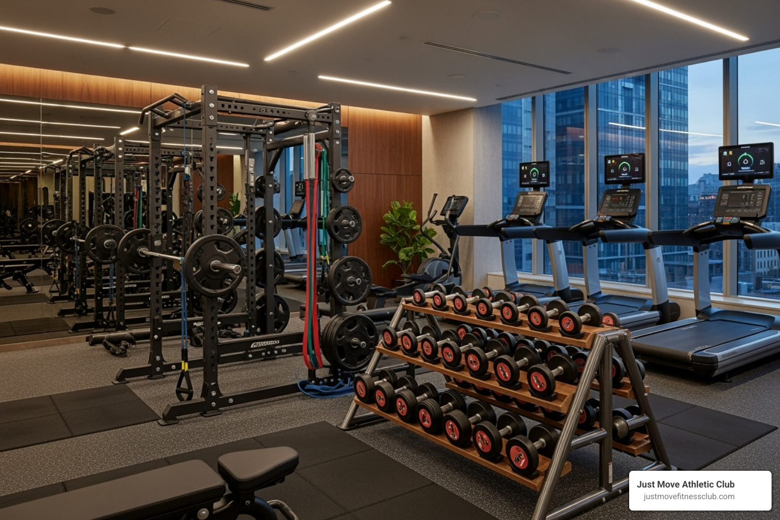 high-end gym equipment like squat racks, treadmills, and dumbbells - fitness center lakeland fl