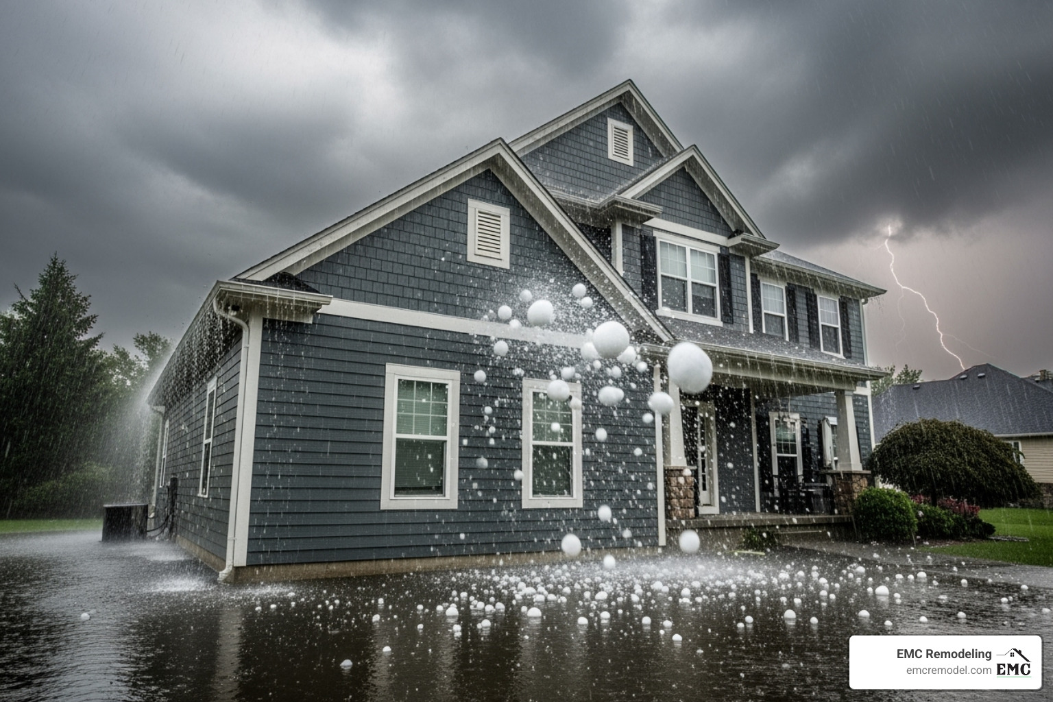 Hardie siding panels resisting a simulated weather event like hail or heavy rain - green hardie board siding