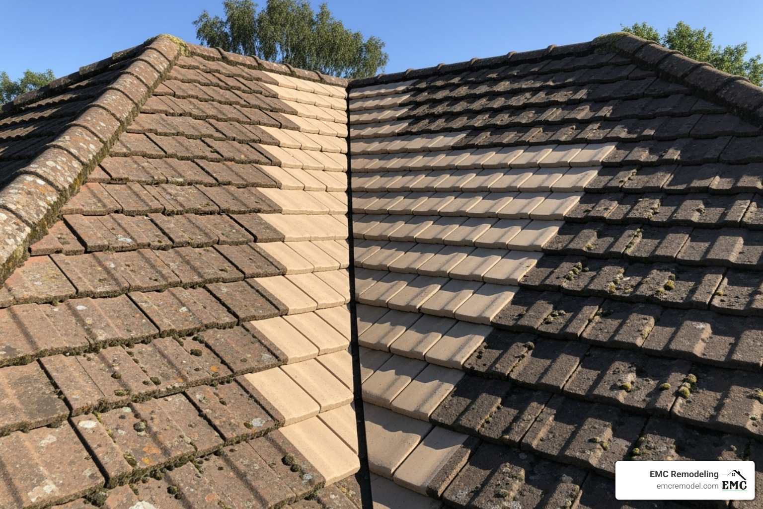 Newly repaired roof section blending seamlessly with the old - roofing and repair