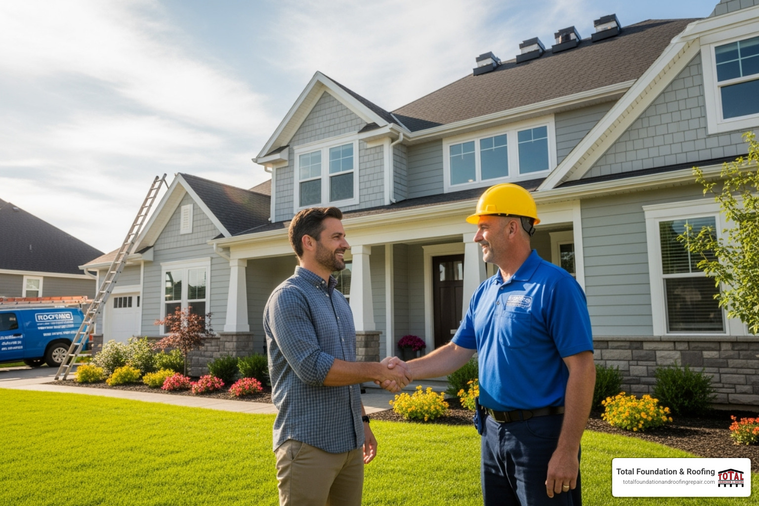 Homeowner shaking hands with a professional roofing contractor - roofing contractors fredericksburg tx Homeowner shaking hands with a professional roofing contractor - roofing contractors fredericksburg tx