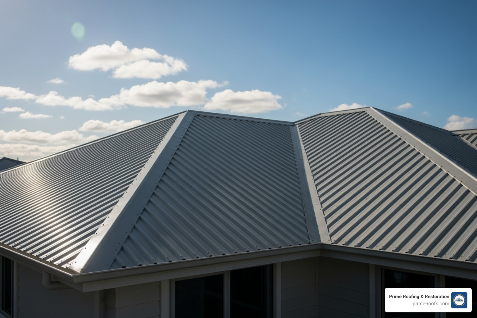 a clean, well-maintained metal roof in a sunny setting - sheet metal roofing contractors near me