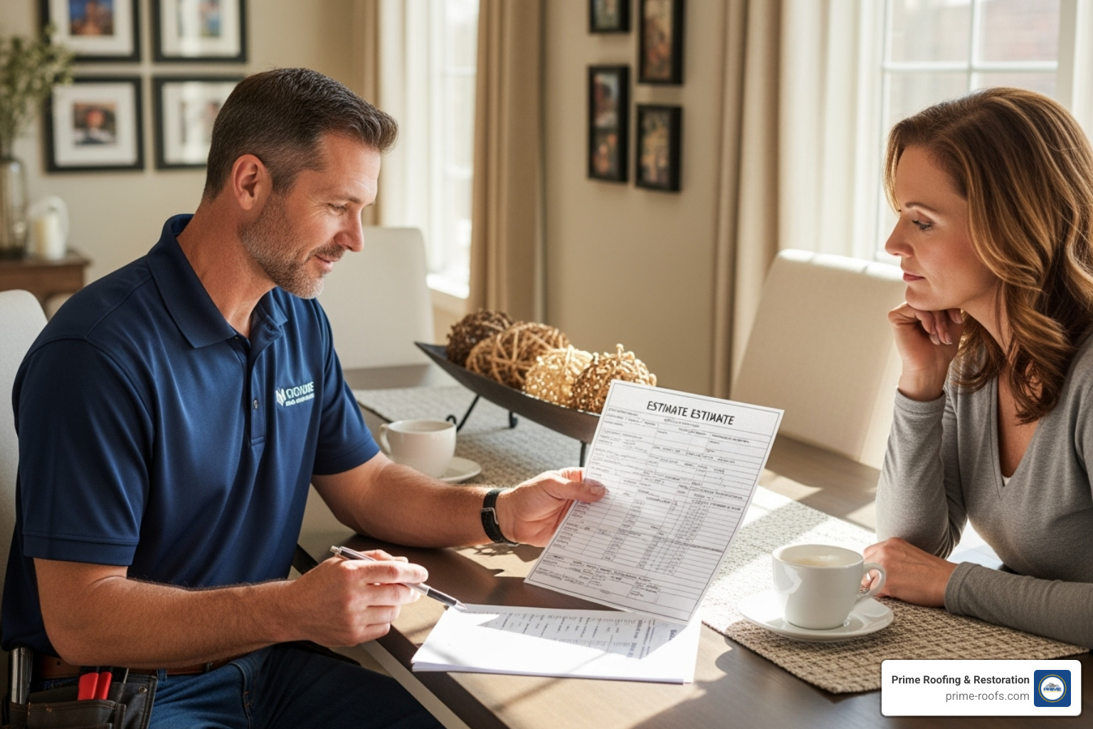 a professional roofer providing a written estimate to a homeowner - sheet metal roofing contractors near me