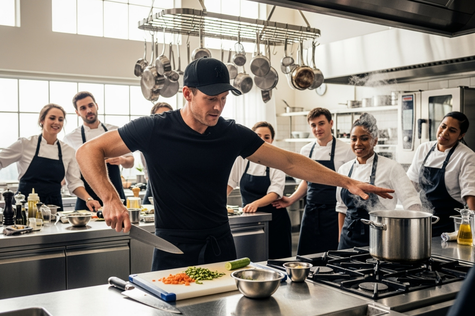 Matty Matheson sharing kitchen tips with the cast - the bear cast
