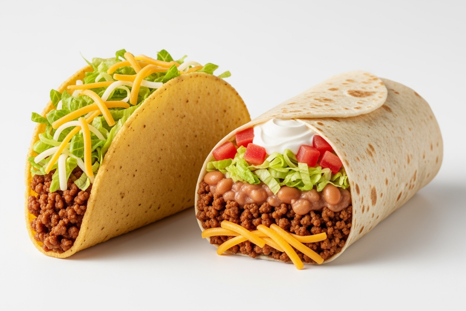 classic Taco Bell Crunchy Taco and a Burrito Supreme side-by-side -  taco bell menu