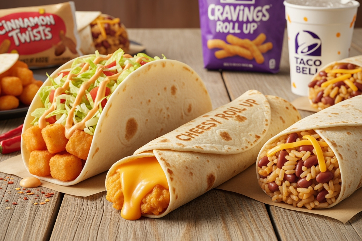 Several items from the Cravings Value Menu -  taco bell menu