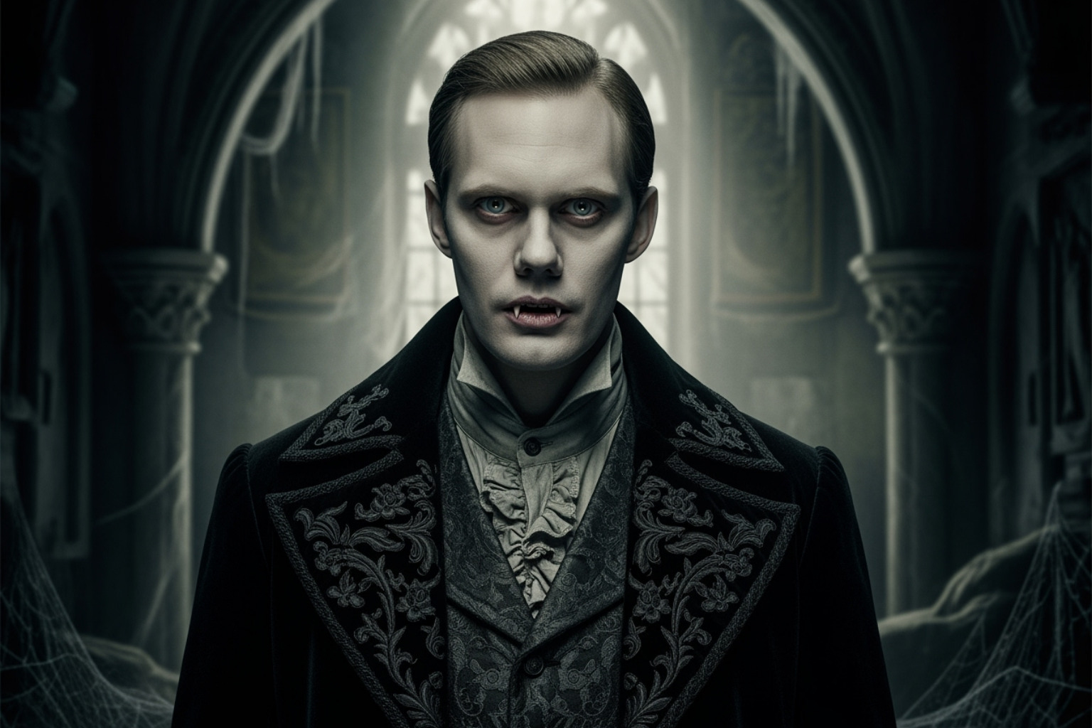 Promotional still from Nosferatu featuring Bill Skarsgård in character - bill skarsgård movies and tv shows