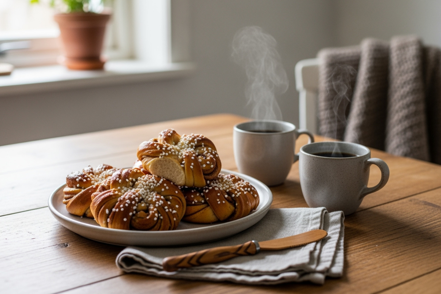 traditional Swedish 'fika' with cinnamon buns and coffee - bill skarsgård
