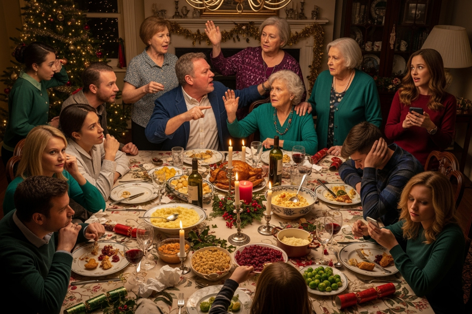 The chaotic Christmas dinner scene from the episode "Fishes" - the bear cast